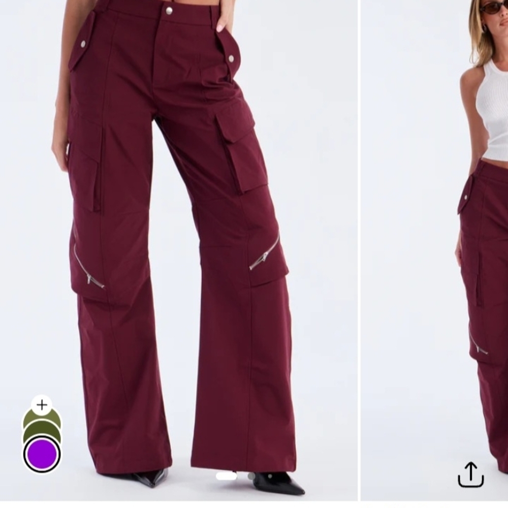 Fashion Nova Burgundy Wide Leg Cargo Pants
